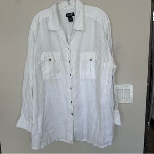 Rafaella White Easy Linen Long Sleeve Button-Down Shirt. Size 2X